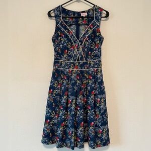 Heroines Retro Novelty Bird Butterfly Blue Red Yellow Sleeveless Dress Size 8